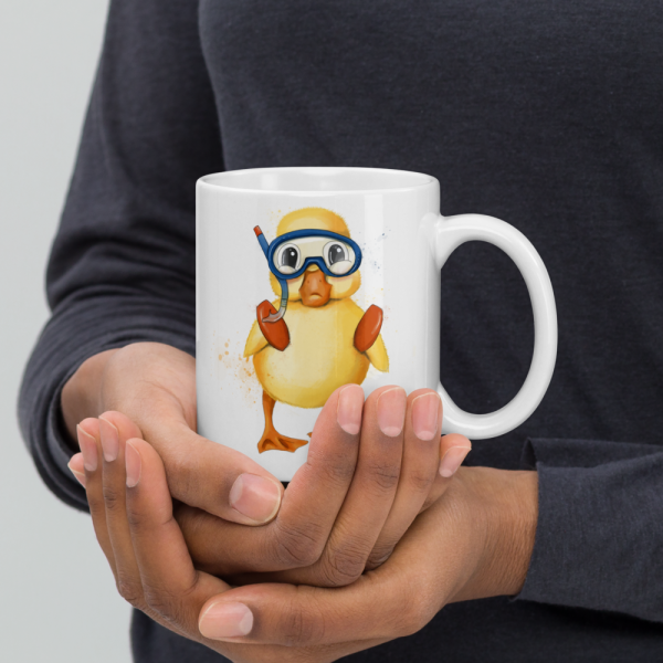 Weiße, glänzende Tasse mit niedlicher Ente "Augustus" – Bild 15