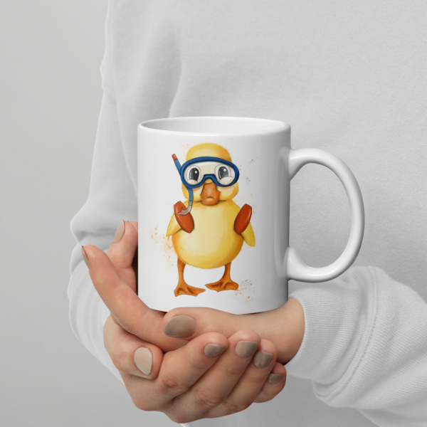 Weiße, glänzende Tasse mit niedlicher Ente "Augustus" – Bild 16