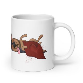 Schläferhund, weiße glänzende Tasse ca. 590 ml
