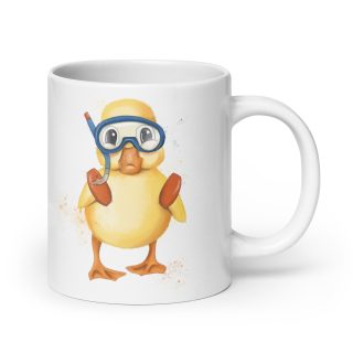 Weiße, glänzende Tasse mit niedlicher Ente "Augustus"
