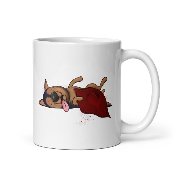 weiße glänzende Tasse, Schläferhund – Bild 2