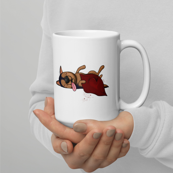 weiße glänzende Tasse, Schläferhund – Bild 66