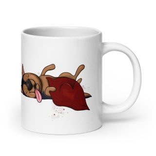 weiße glänzende Tasse, Schläferhund