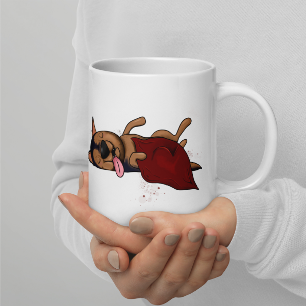 weiße glänzende Tasse, Schläferhund – Bild 95